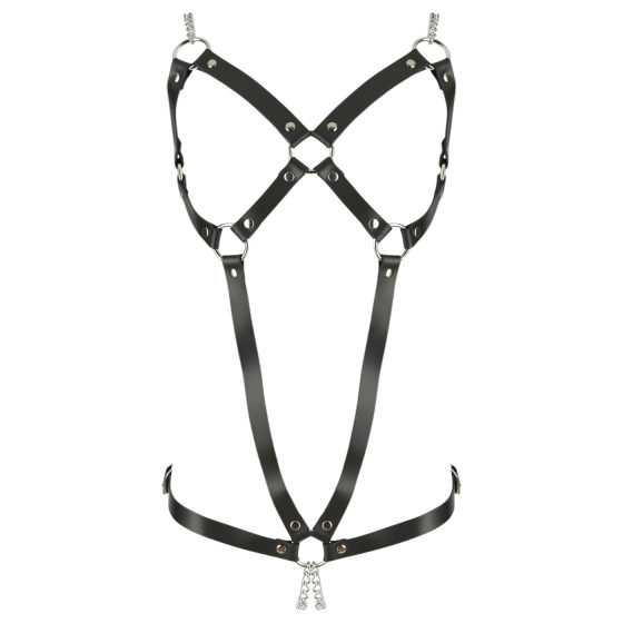 ZADO - Leather Chain Harness Bodysuit - Black (S-L)