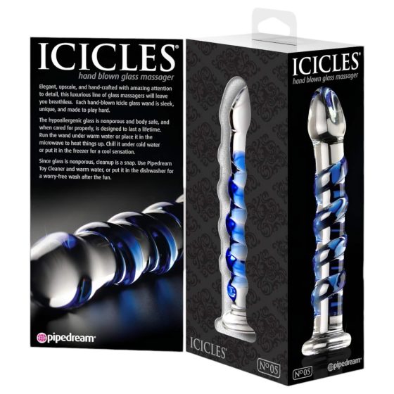 Icicles No. 5 - Spiral Glass Dildo (Transparent-Blue)