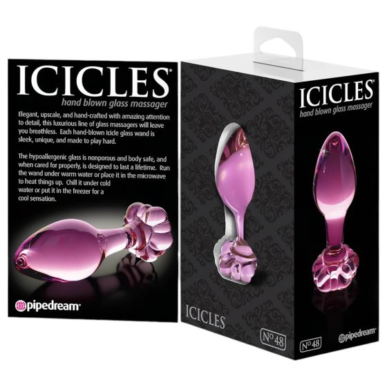 Icicles No. 48 - floral glass anal plug (pink)