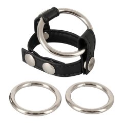 Bad Kitty - Leather Ball Strap and Penis Ring (Black-Silver)