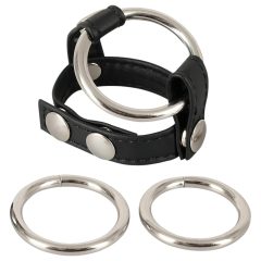 Bad Kitty - Leather Ball Strap and Penis Ring (Black-Silver)