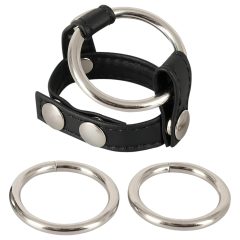   Bad Kitty - Leather Scrotum Strap and Penis Ring (Black-Silver)