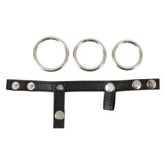 Bad Kitty - Leather Ball Strap and Penis Ring (Black-Silver)