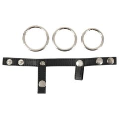 Bad Kitty - Leather Ball Strap and Penis Ring (Black-Silver)