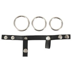   Bad Kitty - Leather Scrotum Strap and Penis Ring (Black-Silver)