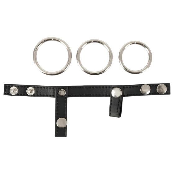 Bad Kitty - Leather Scrotum Strap and Penis Ring (Black-Silver)