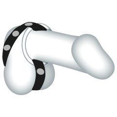 Bad Kitty - Leather Ball Strap and Penis Ring (Black-Silver)