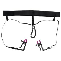   Bad Kitty - Crotchless Clamps with Panties - Purple-Black (S-L)