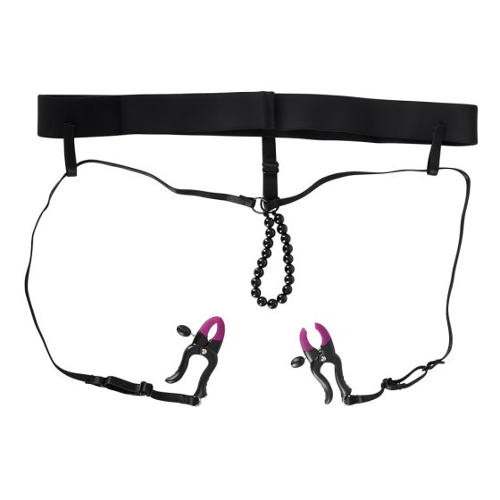 Bad Kitty - Crotchless Clamps with Panties - Purple-Black (S-L)