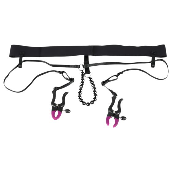 Bad Kitty - Crotchless Clamps with Panties - Purple-Black (S-L)