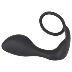 Black Velvet Anal Finger with Penis Ring (Black)