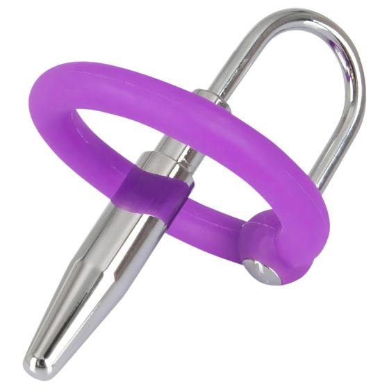 Silicone Glans Ring with Urethral Plug (Purple-Silver)