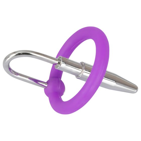 Silicone Glans Ring with Urethral Plug (Purple-Silver)