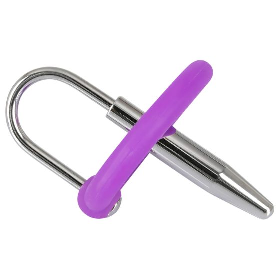 Silicone Glans Ring with Urethral Plug (Purple-Silver)