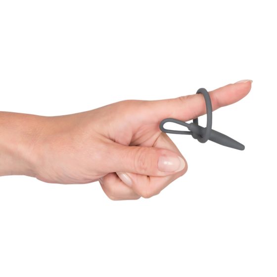 Silicone Glans Ring with Urethral Plug (Gray)