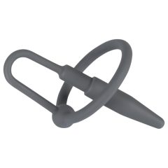 Silicone Glans Ring with Urethral Plug (Gray)