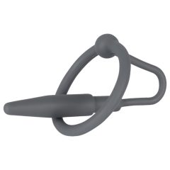 Silicone Glans Ring with Urethral Plug (Gray)