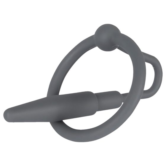 Silicone Glans Ring with Urethral Plug (Gray)