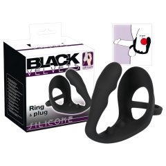   Black Velvet - Ridged Anal Dildo with Penis & Scrotum Ring (Black)