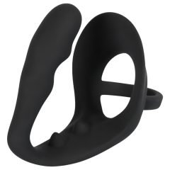   Black Velvet - Wavy Anal Dildo with Cock and Ball Ring (Black)