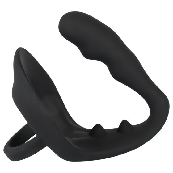 Black Velvet - Wavy Anal Dildo with Cock and Ball Ring (Black)