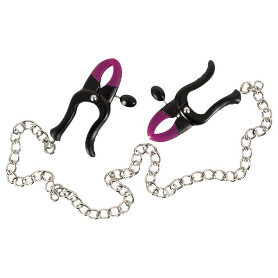 Bad Kitty - Nipple Clamps with Chain (Purple-Black)