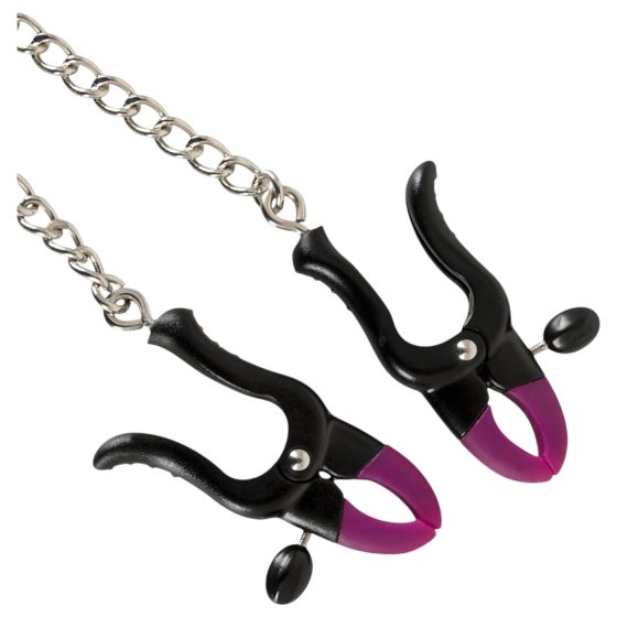 Bad Kitty - Nipple Clamps with Chain (Purple-Black)