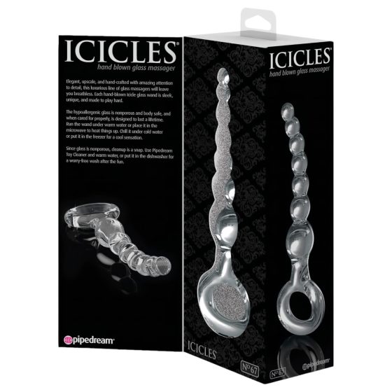 Icicles No. 67 - Bulbous Glass Dildo with Handle Ring (Clear)