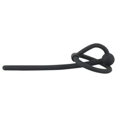 Silicone Glans Ring with Hollow Urethral Rod (Black)