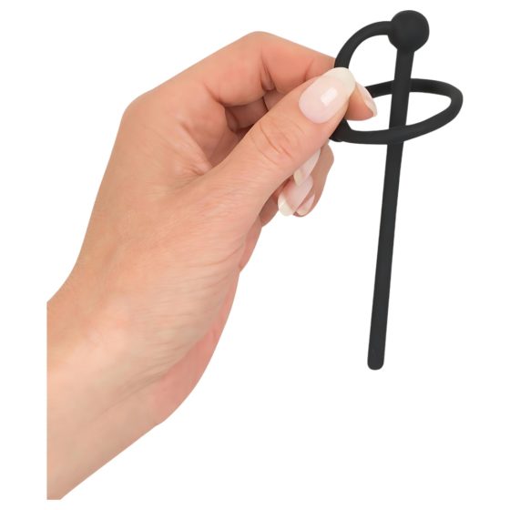 Silicone Glans Ring with Hollow Urethral Rod (Black)