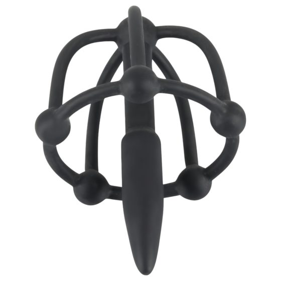 Silicone Glans Cage with Urethral Plug (Black)