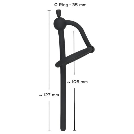 Silicone Urethral Dilator with Glans Ring (0.6mm) - Black