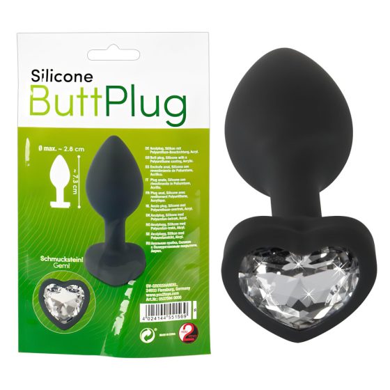 You2Toys Butt Plug - Black Anal Dildo with White Gem