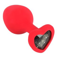   You2Toys Heart-Shaped Anal Plug M with Black Gem - Medium (Red)