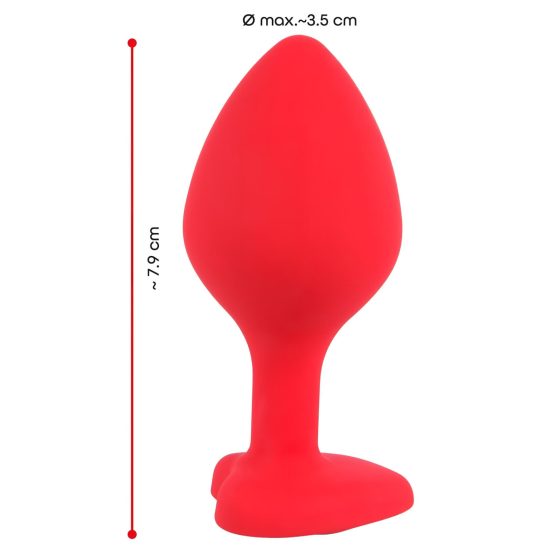 You2Toys Heart-Shaped Anal Plug M with Black Gem - Medium (Red)