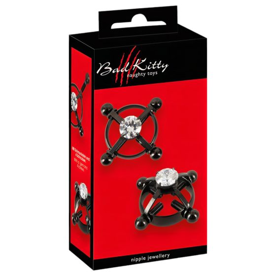 Black Bad Kitty - Twisted Nipple Jewelry with Rhinestones