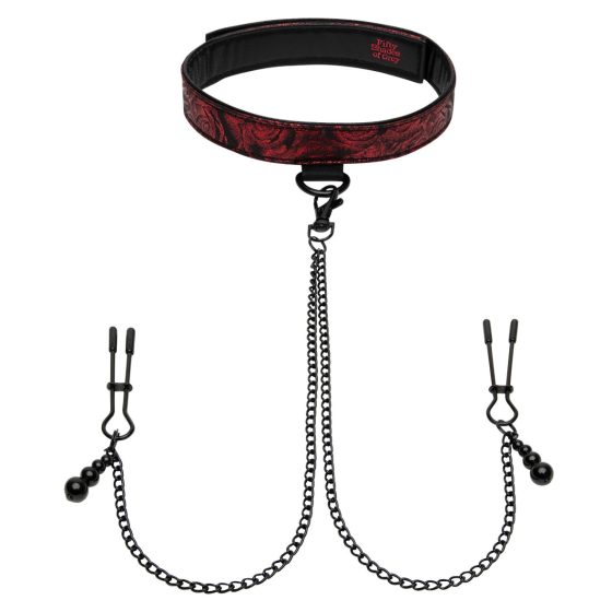 Fifty Shades of Grey - Nipple Clamps with Collar (Black-Red)