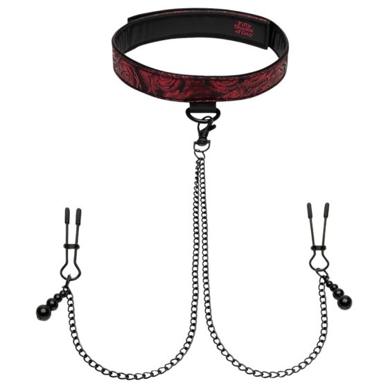 Fifty Shades of Grey Collar Set with Nipple Clamps (Black-Red)