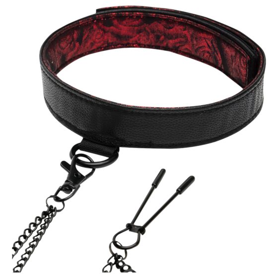 Fifty Shades of Grey Collar Set with Nipple Clamps (Black-Red)