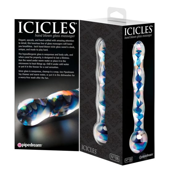 Icicles No. 08 - wavy, double-ended, glass dildo (translucent-blue)