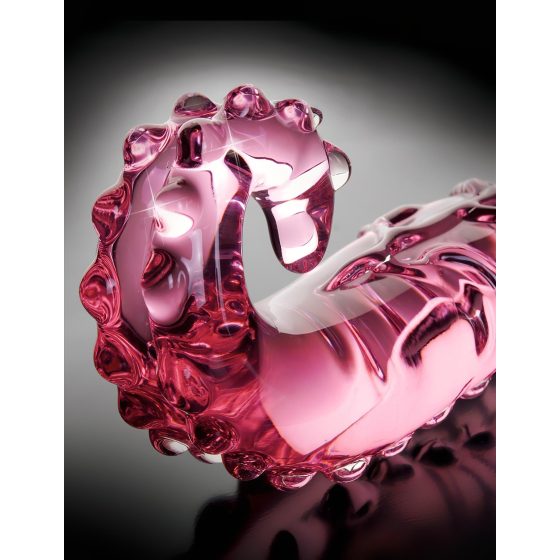 Icicles No. 24 - ribbed tongue glass dildo (pink)