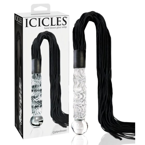 Icicles No. 38 - glass dildo with leather whip (transparent-black)