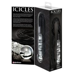   Icicles No. 38 - glass dildo with leather whip (transparent-black)