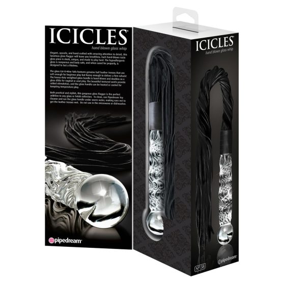 Icicles No. 38 - Leather Whip Glass Dildo (Clear-Black)