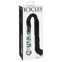   Icicles No. 38 - glass dildo with leather whip (transparent-black)