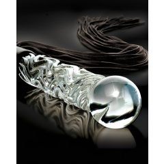   Icicles No. 38 - glass dildo with leather whip (transparent-black)