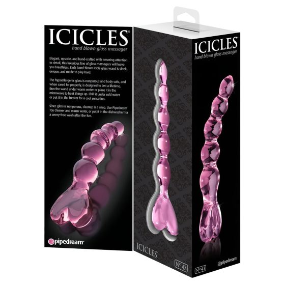 Icicles No. 43 - beaded, heart-shaped glass dildo (pink)