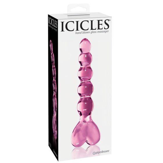 Icicles No. 43 - beaded, heart-shaped glass dildo (pink)