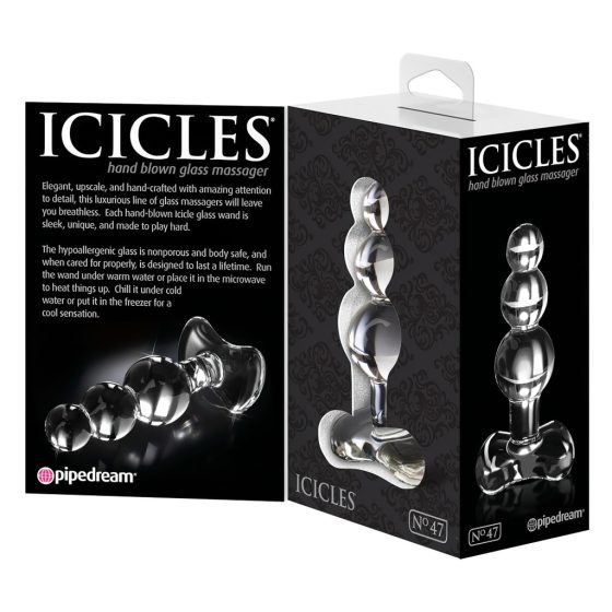 Icicles No. 47 - Triple Beaded Glass Anal Dildo (Translucent)