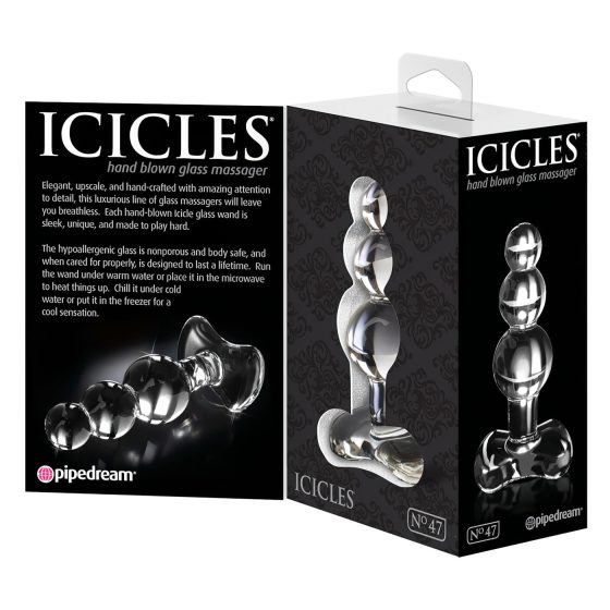 Icicles No. 47 - Triple Beaded Glass Anal Dildo (Transparent)